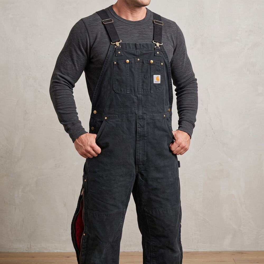 Carhartt Men's R02 Quilt Lined Bib Overalls Black Made in USA Vintage 40x32